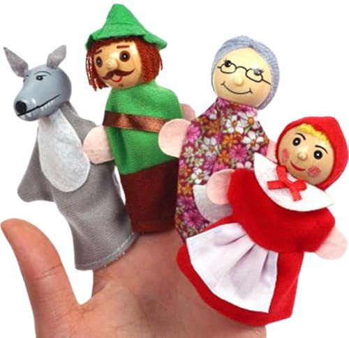 Pineeseatile 4 Teile/Satz Handpuppen für Kinder, Rotkäppchen Handpuppen Spielzeug Interaktives Rollenspiel Cartoon Puppentheater für Kinder Kleinkind Geschichtenerzählen, Puppentheater für