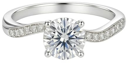 KnSam Echtgold Schmuck Freundschaftsringe Weißgold 9K/14K/18K, Verdreht Solitärring mit Moissanit, Au 375/585/750 Weiß Gold Pärchen Ringe, Gr.47-65