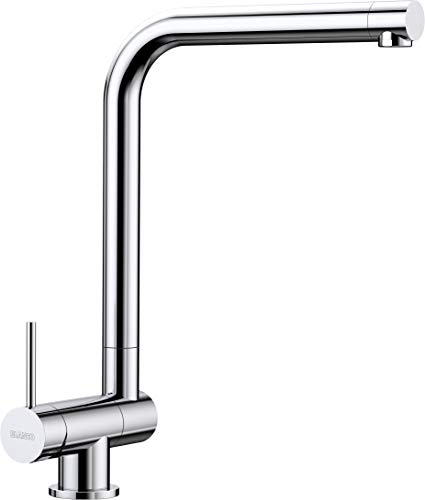 BLANCO LARESSA-F Hebel Links | Küchenarmatur in chrom | Hochdruck | Vorfensterarmatur zur Montage vor einem Fenster | Keramik Kartusche | Gesicherte Wasserqualität & wassersparend