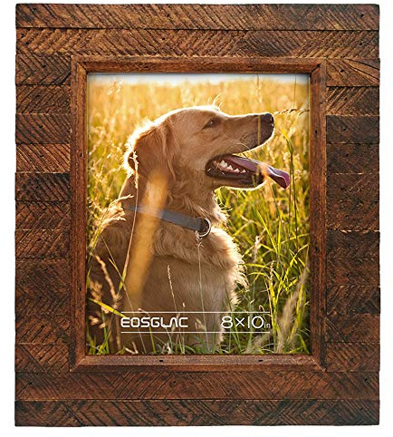 Eosglac Wooden Picture Frame 8x10 inch, Wood Plank Design with Rustic Brown Finish, Wall Mounting or Tabletop Display, Handmade Photo Frame