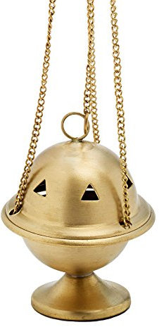 Encensoir Mat doré NKlaus en Laiton 33 cm chaîne 8x6,5 cm Brûleur d'encens Traditionnel pour église, rituels et Maison 7530