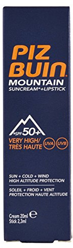 Piz Buin Mountain Sonnencreme und Lippenpflege mit LSF 50+, Sonnenschutz speziell fürs Skifahren und Wandern, gegen Wind und Kälte, 20ml und 2,3ml