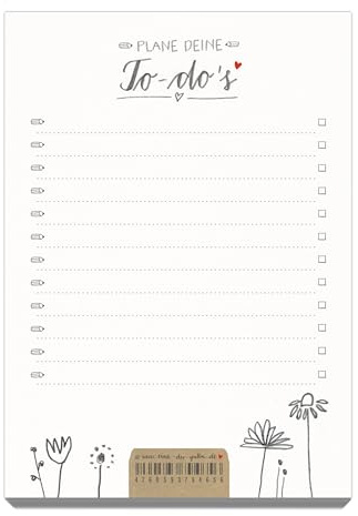 Eine der Guten A6 To-Do-Block, 50 Blatt Recyclingpapier Notizblock zum abreißen, Blumen Design Notizzettel Abreißblock, Weiß Grau Beige, Organizer für Einkaufsliste, Küche, Team