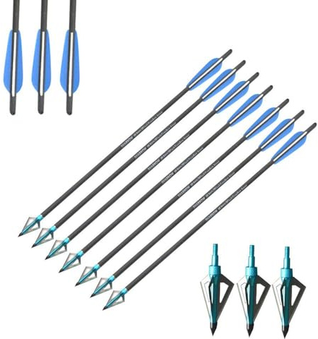 AMEYXGS 6 Piezas Pernos de Ballesta Flechas de Ballesta de Carbono 16 17 18 20 22 para La Práctica de Caza y Tiro con Arco de Ballesta (Azul, 22)