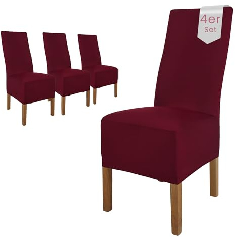 Scheffler Home Stuhlhussen 4er Set in Bordeaux Stretch Lena | Elastische Stuhlbezüge, waschbar, bügelfrei und pflegeleicht, für Polsterstühle und Esszimmerstühle
