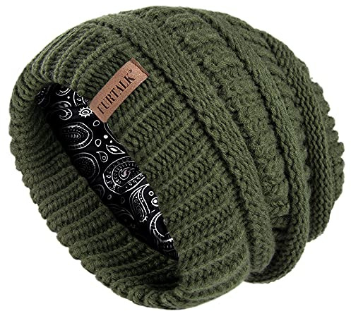 FURTALK Cappelli a Falda Larga per Donne Cappello a Maglia Foderato di Raso Cappello a Doppio Strato Morbido e Caldo per Ragazze