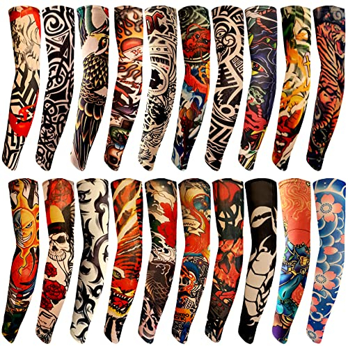 Aresvns Tattoo-Ärmel für Damen und Herren, Armstulpen mit UV-Sonnenschutz, 20 Stück., 15.7