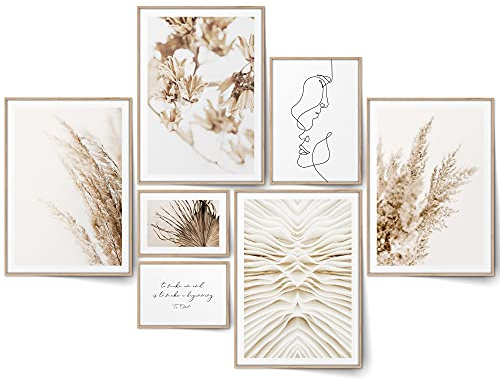 BLCKART Bohemian Dream Poster Set – Boho Pampasgras & Typografie Wandbilder für Schlafzimmer & Wohnzimmer (4x A4 | 1x A5 | 2x 10x15 cm | ohne Rahmen | 7er Set)