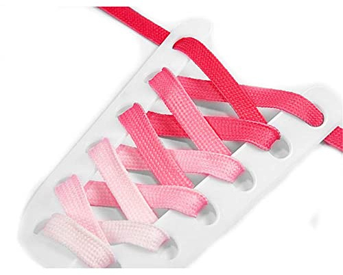 GIVBRO Lacets Plats Dégradés Rose Vif 140 cm, 1 Paire, 8 mm pour Ados | Embouts Fixes pour Enfilage, Pour Baskets, Bottes, Chaussures de Sport et Habillées