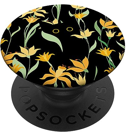 Cute Black Cat Hiding In Daffodil Flowers Blossom PopSockets Klebender PopGrip
