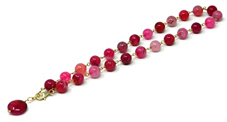 Collana Girocollo Donna in Giada Fucsia Striata – Pendente Tondo – Argento 925 Placcato Oro – Handmade Made in Italy – Nickel-Free - DodiGioielli