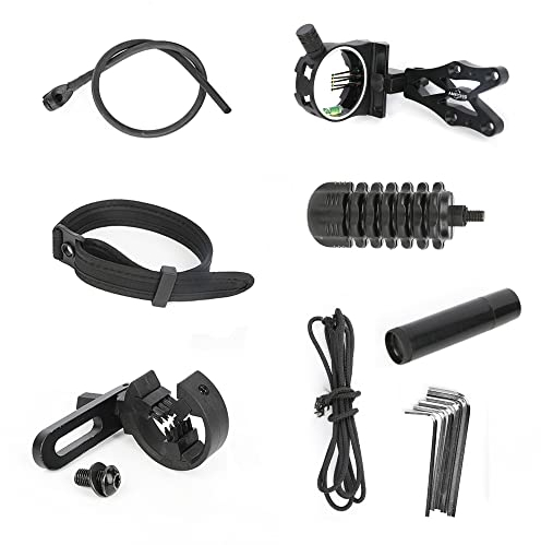 AMEYXGS Bogenschießen Compound Bogen Zubehör Set 5 Pin Bogenvisier Pfeilauflage Bogen Stabilisator Peep Sight Bogen Sling für Compoundbogen Jagd Zielübungen (Schwarz)