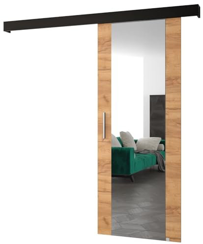 ABIKSMEBLE Salwador 2 Système de Porte Coulissante avec un Cache Rail et Miroir - Portes Coulissantes Murales Intérieures - Construction Solide - 90 x 204 cm - Craft Doré