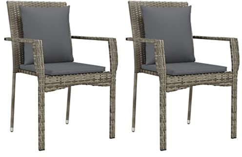 vidaXL 2X Gartenstuhl mit Kissen Gartenstühle Balkonstuhl Terrassenstuhl Essstuhl Stuhl Stühle Rattanstuhl Set Gartenmöbel Garten Poly Rattan Grau