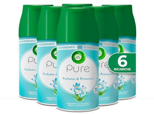 Airwick Freshmatic Ricariche Pure Profumo di Primavera, Profumatore per Ambiente, 250 ml x6, Confezione da 6