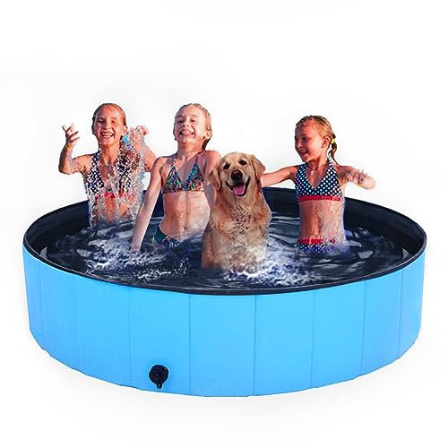 PJZP Foldable Dog Swimming Pool - Large, Portable, Suitable for Indoor & Outdoor Use (63x12in)