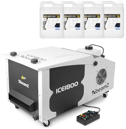 BeamZ ICE1800 MKII Bodennebelmaschine - Low Fog Machine inkl. 20 Liter Nebelfluid, 1800 Watt Bodennebler, Rauchmaschine, Boden Nebelmaschine für Hochzeiten, Konzerte, Bühnenveranstaltungen und Partys