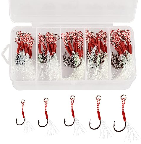 Fiskekrokar 50 st extra lysande krok jiggar fiskekrok med extra rep