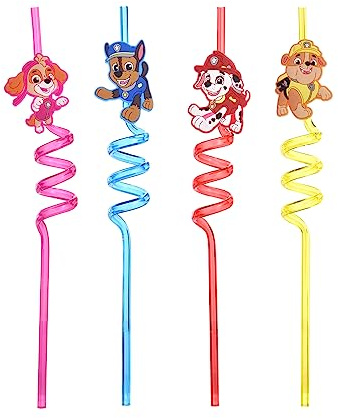 Patrulla Canina Pajitas Reutilizables para Niños – Set de 4 Pajitas Espirales Coloridas en Plástico Alimentario Sin BPA – Perfectas para Fiestas de Cumpleaños, Eventos Infantiles y Bebidas Frías