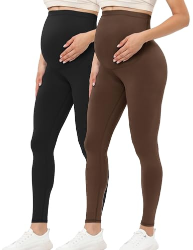 Buttergene, graviditetsleggings för kvinnor graviditet träningskläder yoga byxor, 1-2-pack svart/kaffe, S
