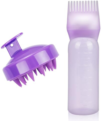 mvorry Haaröl Applikator, Wurzelkamm-Applikatorflasche und Kopfmassage Bürste, Hair Oil Applicator Bottle, Zuverlässiges Haarstyling Werkzeug für Hair Oiling Haar Colorationen (Lila)
