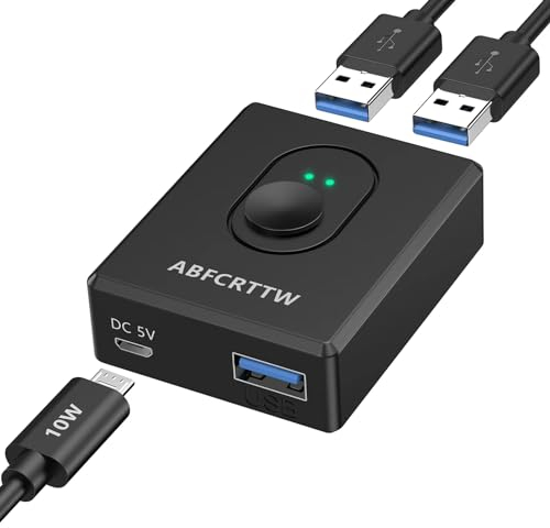 USB 3.0 Switch 2 PC, Bi-Direktional USB Umschalter 2PC USB Switch 1 in 2 Out (2 in 1 Out), USB KVM Switch für Tastatur,Maus,Drucker,Webcam, USB Switcher Unterstützt Carplay und Android Auto
