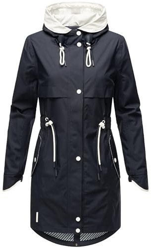Navahoo Manteau de mi-saison léger pour femme Parka longue avec capuche Xankaa S-3XL, bleu marine, L