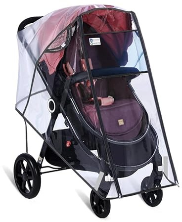 Universal Rain Cover Pushchair Stroller Large Raincover Buggy Pram with Zipper Waterproof Durable Transparent Baby Stroller Carrycots Weather Shield Fit Most Strollers (Double-Zip Window)