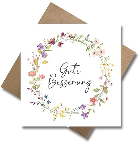 WBdesignz Gute Besserung Karte Gute Besserung Blumenkranz Pastel Ring - Genesungkarte Gesundheit Besserungswünsche (125 x 125 mm)