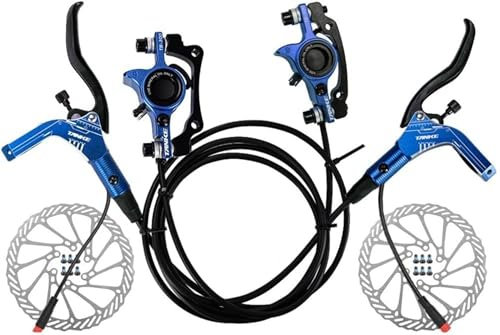 HoldOneLight E-Bike Electric Hydraulic Disc Brake Set,E-Bike Hydraulic Disc Brake Set Electric Bicycle Cut Off Brake Lever With Rotor，Complete Bike Brake Set (Blue)