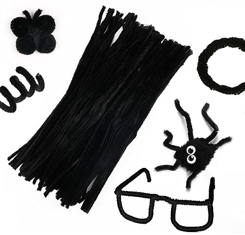 100 Stück Pfeifenreiniger, Schwarz Pfeifenreiniger zum Basteln, 30cm Lang | Chenilledraht Basteldraht für Kinder DIY Handgemacht, Halloween Decoration