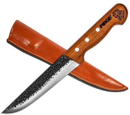 Pirge Elite Handgeschmiedet Schlachtermesser mit Lederscheide 16.5 cm Metzgermesser - Fleischermesser - Stechmesser - Exzellenter Schärfe Metzgermesser - Edelstahl Küchenmesser - Naturholz Griffdesign