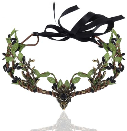 Handcess Waldkrone Grünes Waldelfen Kopfstück Feenblatt Stirnband Elfenkranz Renaissance Kostüm Haarband für Halloween Cosplay