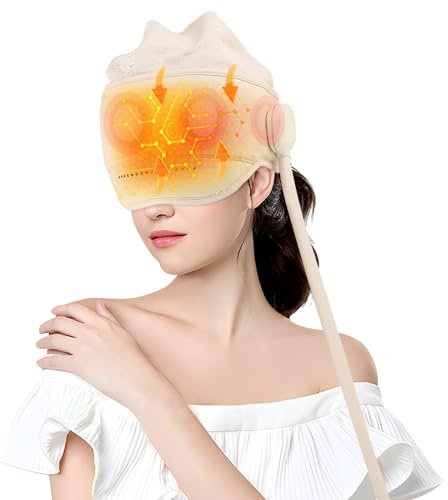Electric Head Massager and Eye Heating, Compress Migraine Relief Head Mask, 4 Modes 2 Heating, Constant Temperature Hot Compress, Adjustable Size Balloon Massager, for Tension Headache Relief