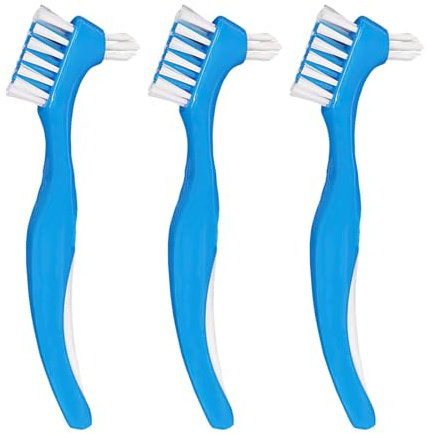 Lot de 3 brosses de nettoyage pour prothèses dentaires - Double face - Avec poils multicouches - Poignée en caoutchouc antidérapant - Pour prothèses dentaires, rétentions, aligneurs, gouttières