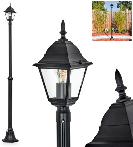HOFSTEIN Kandelaber Naofe, Außenwegeleuchte aus Metall/Glas in Schwarz/Klar, Wegeleuchte im Vintage/Antik/Landhaus-Design für Garten, Außenbereich, Hof, Höhe 196 cm, 1 x E27, IP44