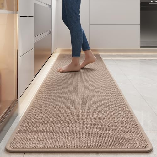 YDKGL Durable Non-Slip Kitchen Mats，Kitchen Mats in Front of Sink,Quick Drying Mat for Kitchen Counter, 17x59 Brown Water and Oil Absorbent Runner Rugs for Kitchen