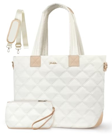 Prite Tragetasche Einkaufstasche für Frauen Große Puffer gesteppte Umhängetasche Handtasche Leichte flauschige Lehrer-Krankenschwester-Tasche mit Schultergurt für Arbeit, Reisen, Fitnessstudio, Schule
