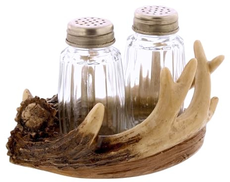 The Bridge Collection Ensemble salière et poivrière en bois de cerf de la faune – Accessoire de cuisine et de table de salle à manger – Décoration de cabine sur le thème de la chasse