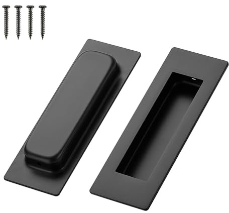 Foyscr 2 Pack 150mm Stainless Steel Flush Pull Handles, Matte Black Recessed Sliding Door Hardware for Closet & Barn Doors