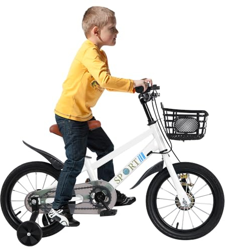 Willonin Tandem, Kinderfahrrad aus Stahl mit hohem Kohlenstoffgehalt mit Hilfsrad - 16 Zoll Kinderfahrrad Tandem, Stahl mit hohem Kohlenstoffgehalt, mit Hilfsrad, Weiß