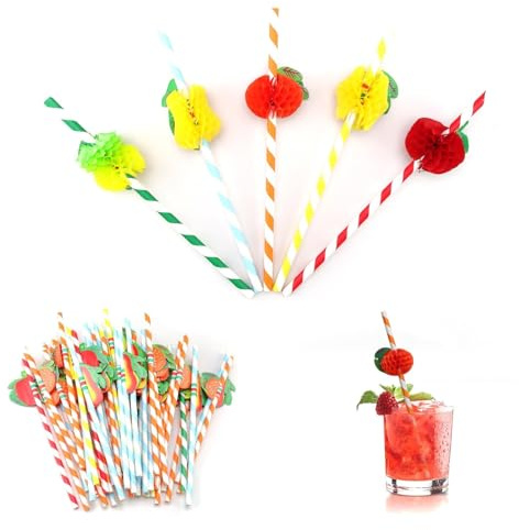 DIYCUT 50 Pièces Pailles en Papier 3D, Pailles à Cocktail, Paille Bubble Tea, Réutilisables et Colorées, pour Smoothies, Fêtes de Noël, Anniversaires Enfants et Pique-niques Écologiques