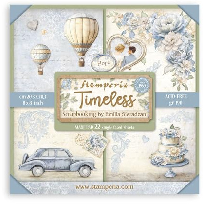 Stamperia - Scrapbook Paper Pad for Scrapbooking, Albums, Card Making, Bullet Journalling and More, Acid Free, Single Face, Perfect for Hobbies, Crafts, and Gifting (Timeless) (20.3 x 20.3cm)