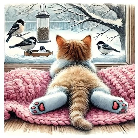 EOBROMD Diamond Painting Erwachsene Katze, 5D Diamant Painting Bilder Vogel, DIY Diamant Malerei Lustig Set für Wanddekoration 30x30cm