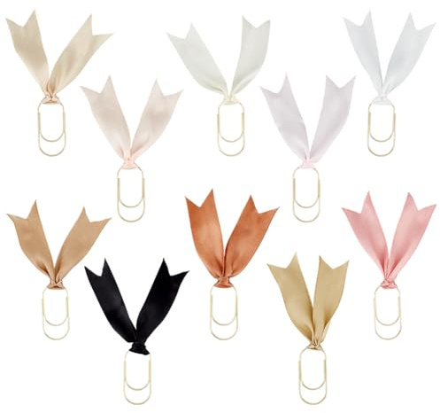 PH PandaHall 10 Farben Büroklammern mit Bändern Bunte Lesezeichen-Büroklammern mit Bändern 5 cm lange Papierklammern Metallische Lesezeichen für Schule, Büro, Lehrer, Schüler, Bücher, Notizbücher