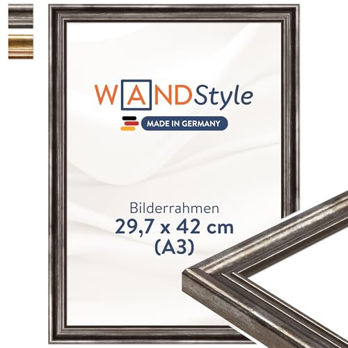 WANDStyle Bilderrahmen A3 Holz, DIN A3 Bilderrahmen Silber Vintage 42x30 cm