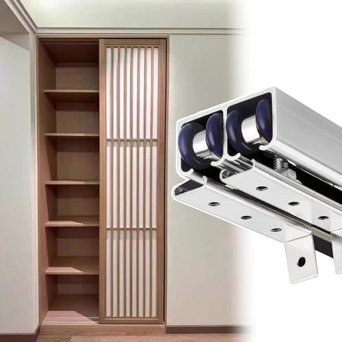 Binario per Porta Scorrevole Binario e Rulli per Porta a Scomparsa, Kit per Porta a Doppio Bypass, Binario per Porta Scorrevole per Armadio da 3, 6, 8, 10, 12, 14, 30 Piedi, Kit Ferramenta per Porta d