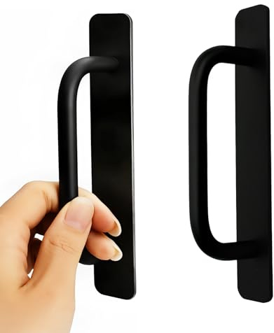 Rieoany Pack de 2 Poignées de Porte Extérieure Noires Autocollantes, Poignée de Porte Coulissante, Poignée pour Porte de Balcon, Cuisine, Salle de Bain, Installation Sans Perçage, 14.7 cm