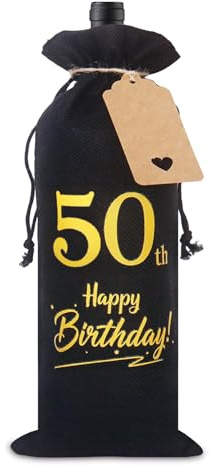 50th Birthday Gifts for Men, Decorative 50th Birthday Wine Bottle Bag with Tag and Drawstring