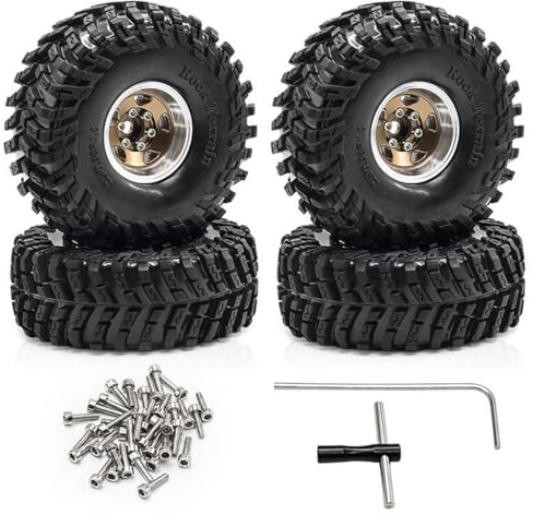 4PCS 1.0'' Aluminum Alloy Wheel Rim Tire Wheel RC Replacement Parts for 1/18 TRAXXAS TRX4M FMS SCX24 Crawler RC Car (Brown)